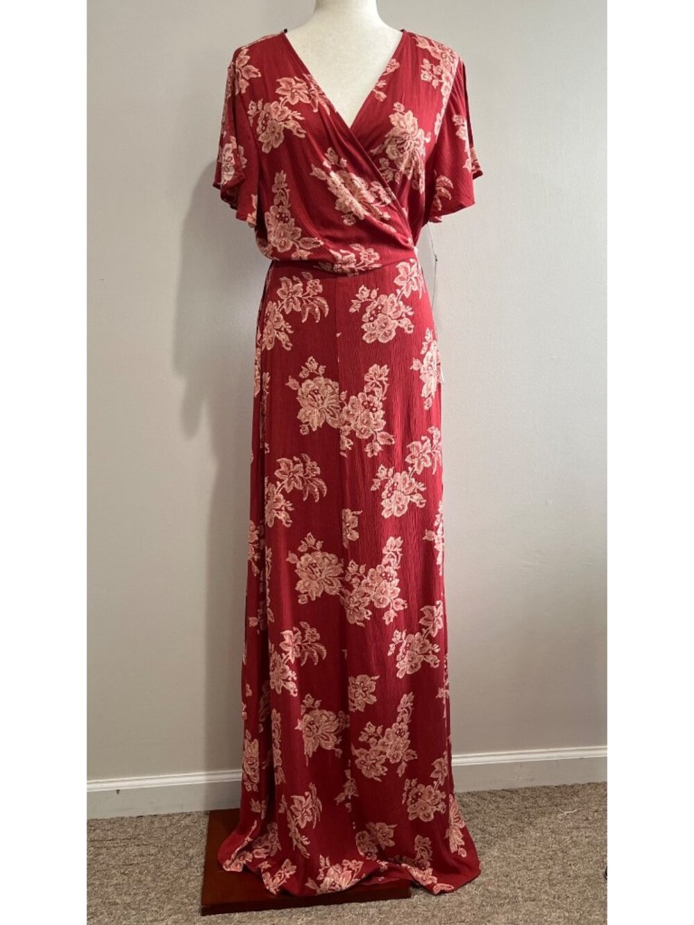 Lulu's Heart of Marigold Wrap Maxi Dress Womens XL Rust Red Floral 100% Rayon